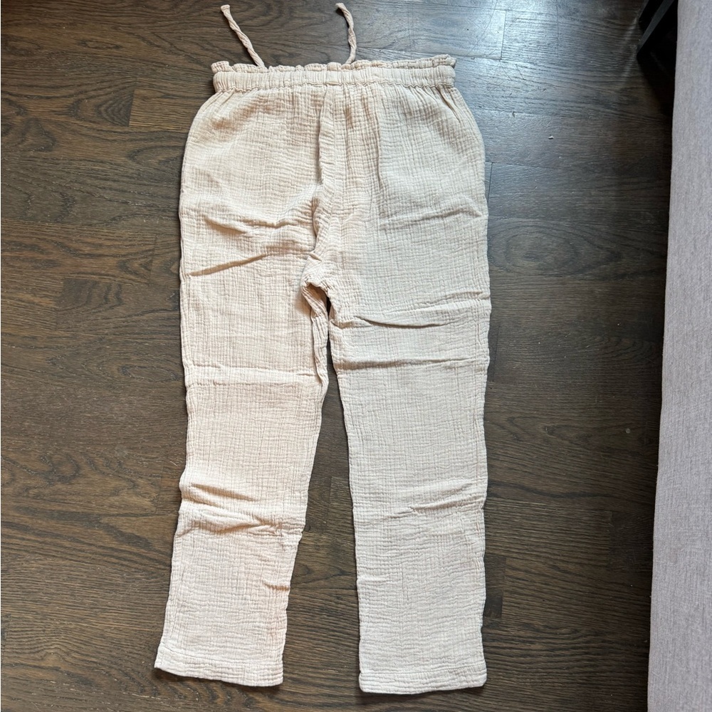 Oliveaceous High Rise Cotton Gauze Pants - Picture 3 of 5